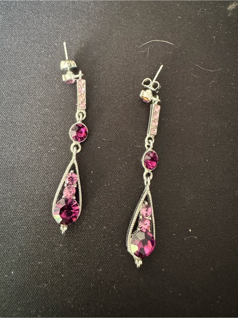 Pink Purple Teardrop Crystal Dangle Earrings
